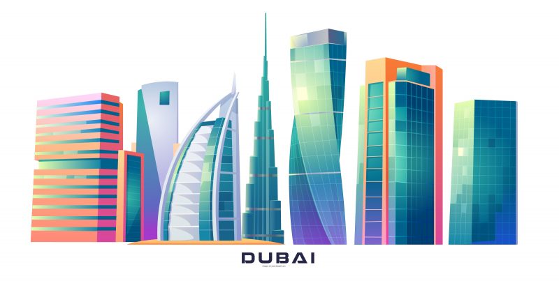 Dubai, UAE skyline with world famous buildings
